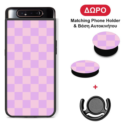 Lavender and Pink Checkerboard - Samsung Galaxy A80 θήκη + Δώρο Phone Holder & Βάση Αυτοκινήτου