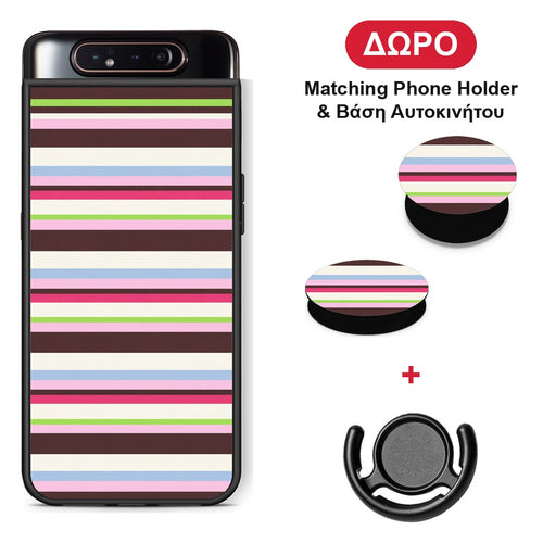 Multicolour Horizontal Stripes - Samsung Galaxy A80 θήκη + Δώρο Phone Holder & Βάση Αυτοκινήτου
