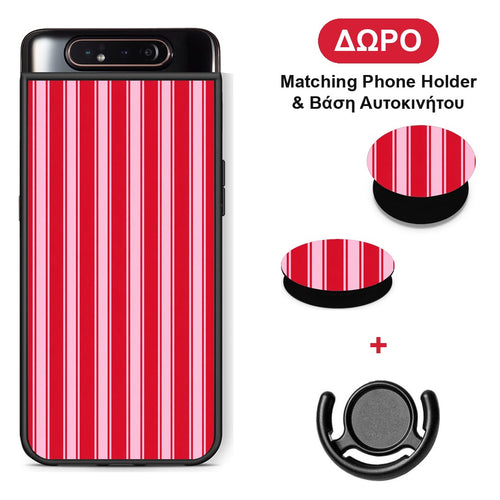 Red and Pink Vertical Pinstripes - Samsung Galaxy A80 θήκη + Δώρο Phone Holder & Βάση Αυτοκινήτου