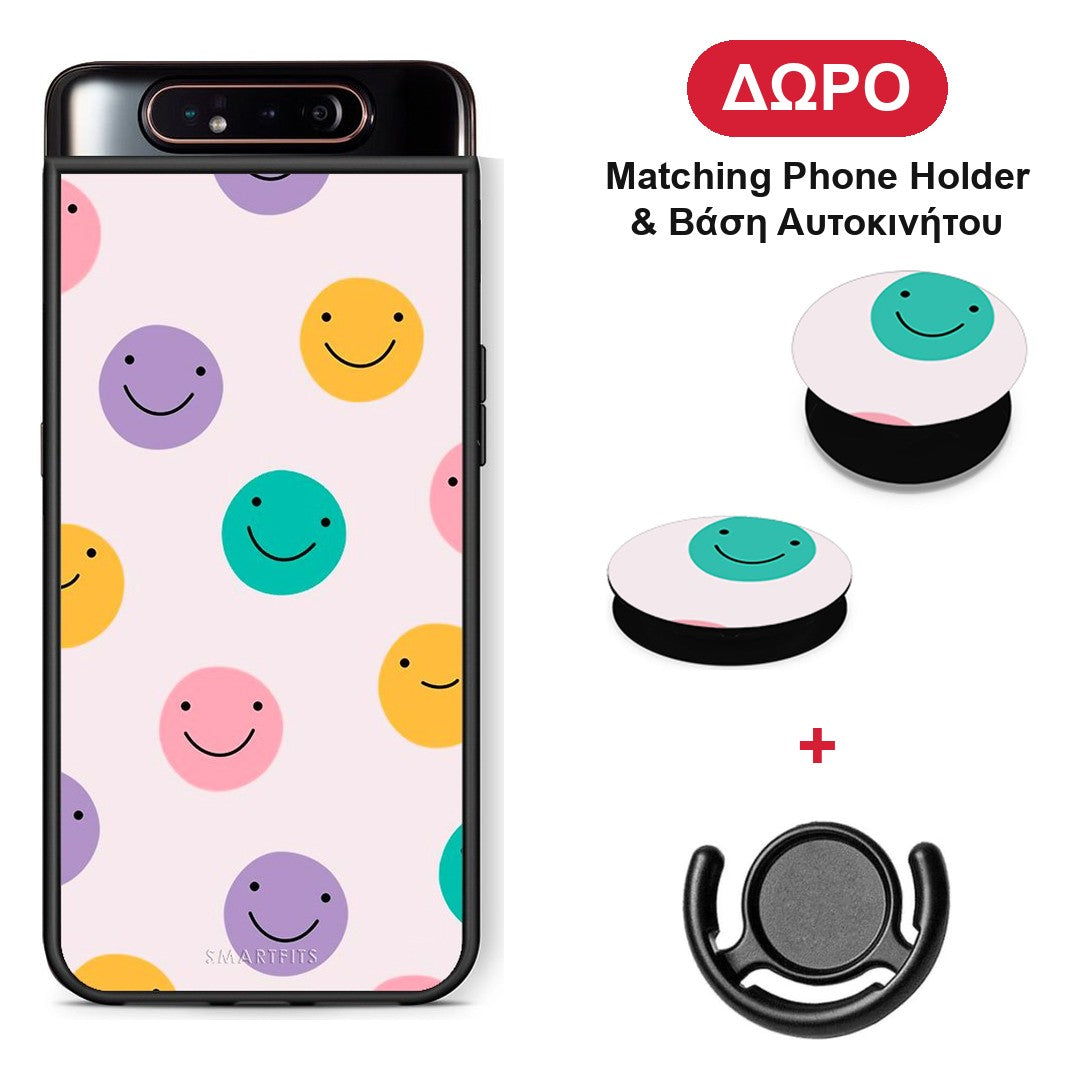 Smiley Faces - Samsung Galaxy A80 θήκη + Δώρο Phone Holder & Βάση Αυτοκινήτου
