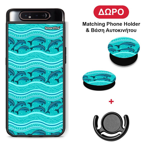 Swimming Dolphins - Samsung Galaxy A80 θήκη + Δώρο Phone Holder & Βάση Αυτοκινήτου