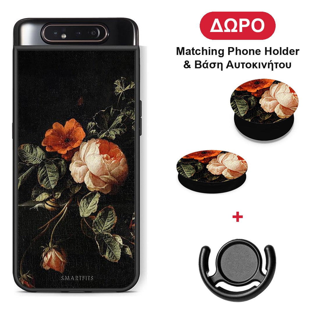 Vintage Roses - Samsung Galaxy A80 θήκη + Δώρο Phone Holder & Βάση Αυτοκινήτου