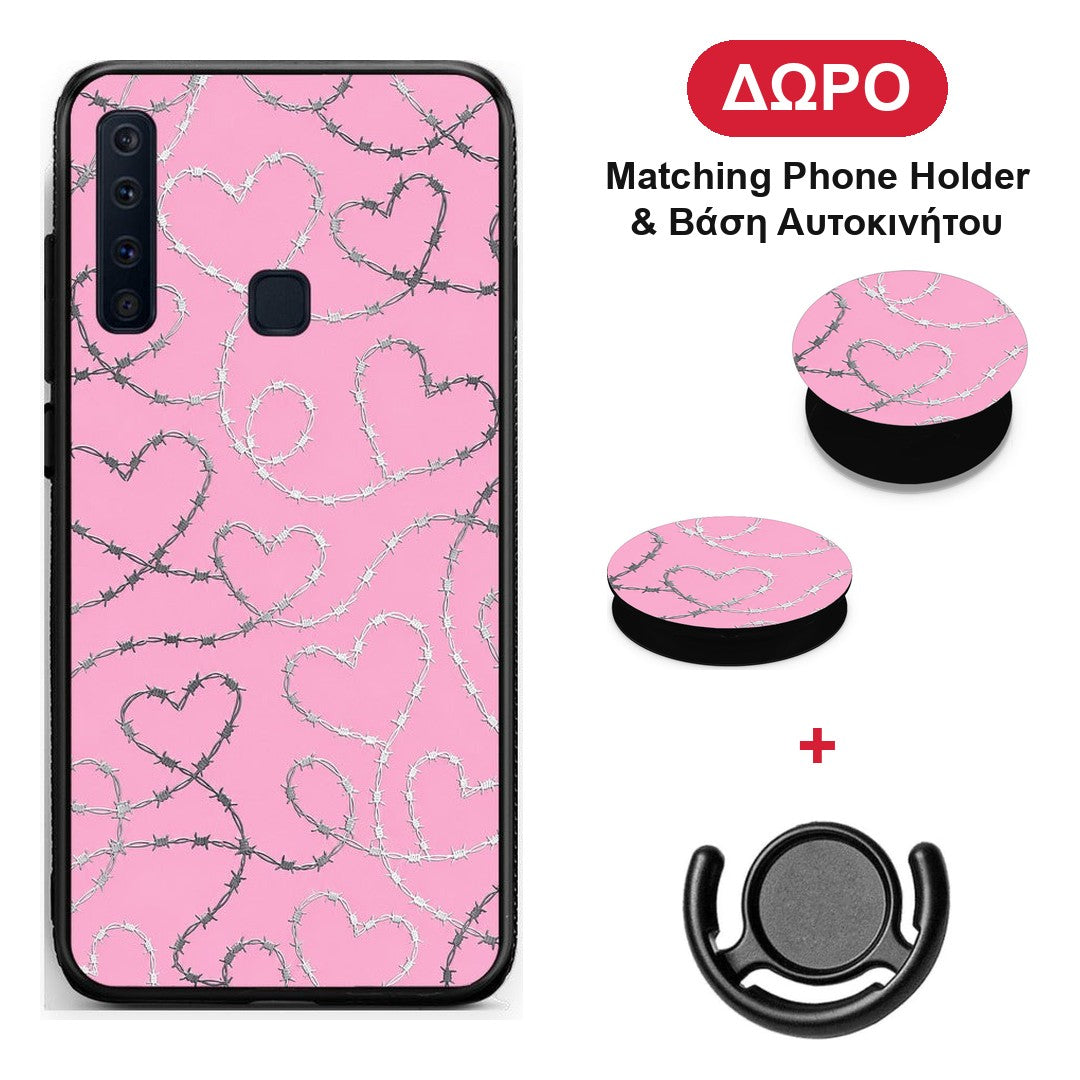 Barbed Wire Hearts on Pink - Samsung Galaxy A9 θήκη + Δώρο Phone Holder & Βάση Αυτοκινήτου