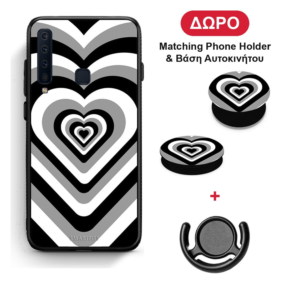 Black Hearts - Samsung Galaxy A9 θήκη + Δώρο Phone Holder & Βάση Αυτοκινήτου