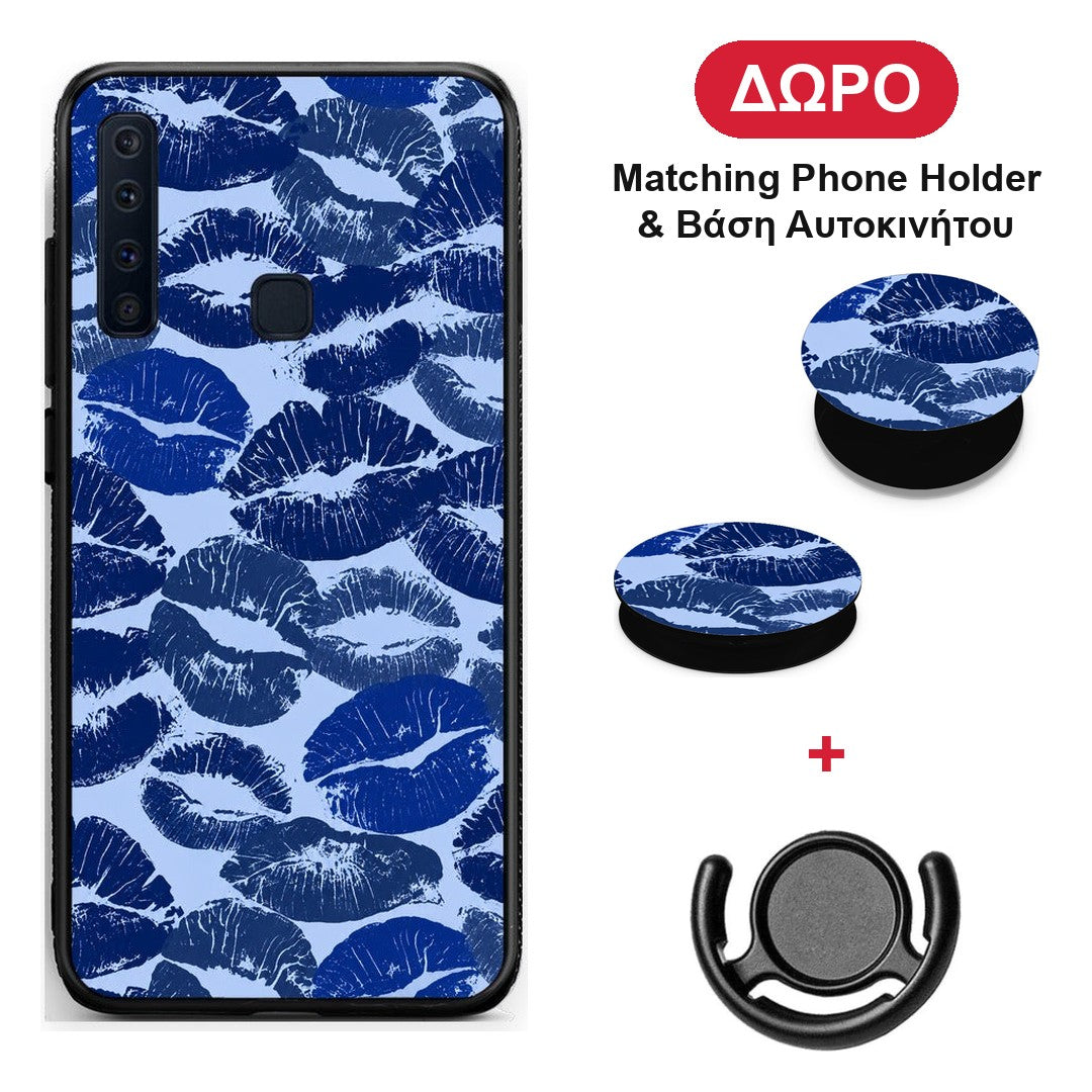 Blue Lipstick Kisses - Samsung Galaxy A9 θήκη + Δώρο Phone Holder & Βάση Αυτοκινήτου