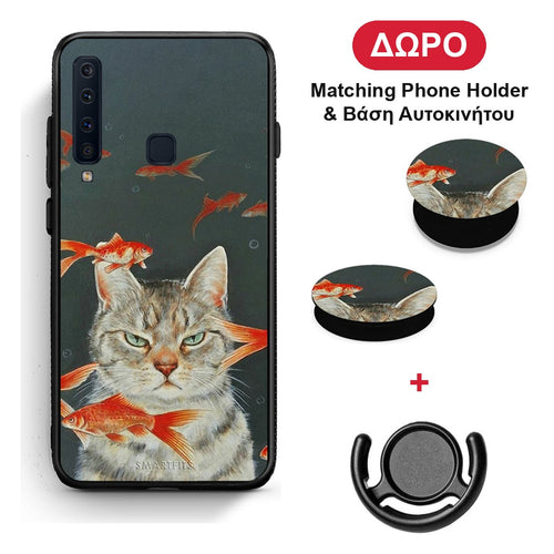 Cat Goldfish - Samsung Galaxy A9 θήκη + Δώρο Phone Holder & Βάση Αυτοκινήτου