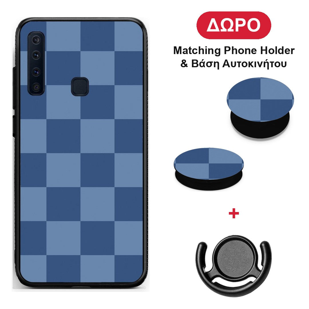 Denim Blue Checkerboard - Samsung Galaxy A9 θήκη + Δώρο Phone Holder & Βάση Αυτοκινήτου