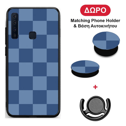 Denim Blue Checkerboard - Samsung Galaxy A9 θήκη + Δώρο Phone Holder & Βάση Αυτοκινήτου