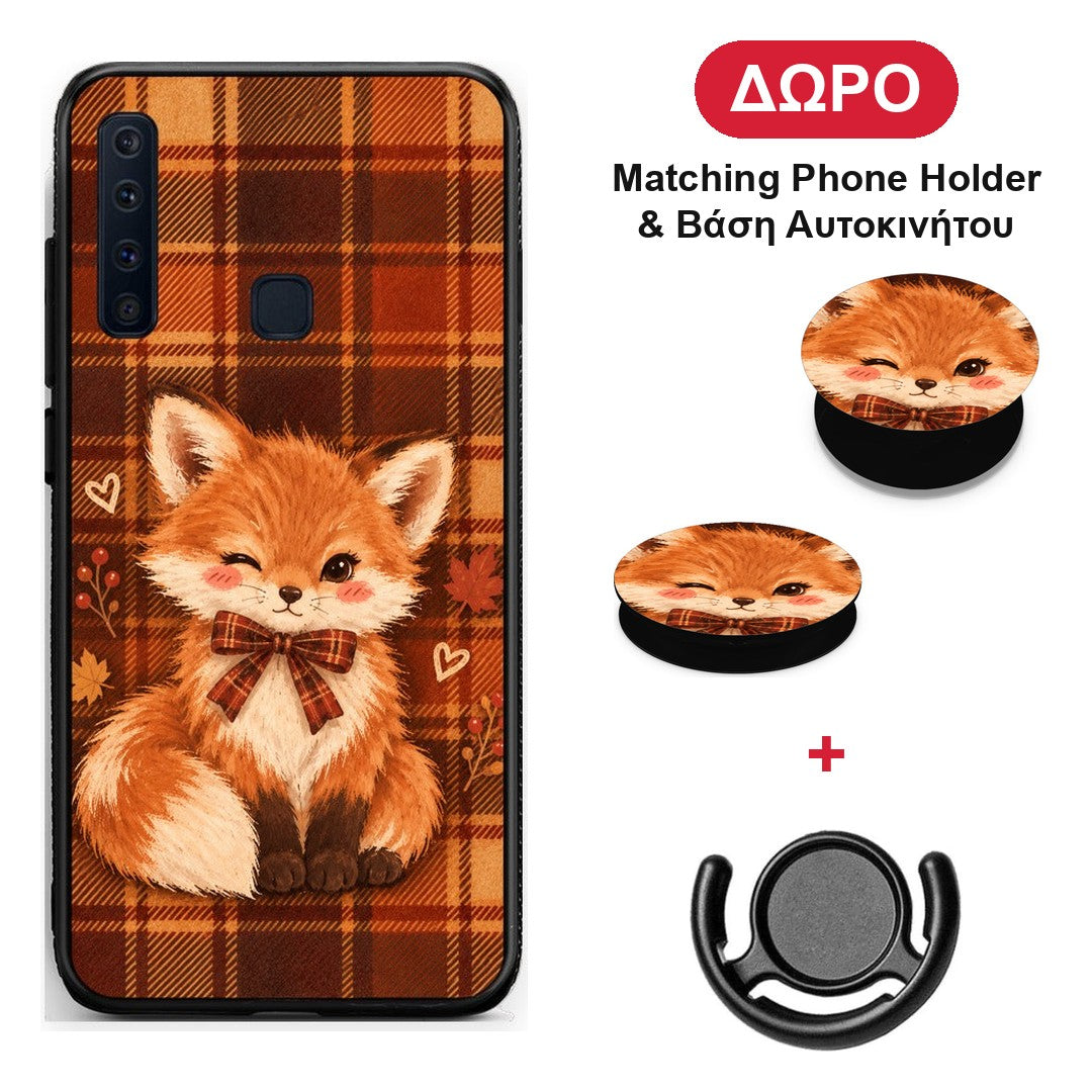Fox on Autumn Tartan - Samsung Galaxy A9 θήκη + Δώρο Phone Holder & Βάση Αυτοκινήτου