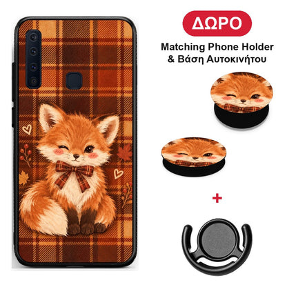 Fox on Autumn Tartan - Samsung Galaxy A9 θήκη + Δώρο Phone Holder & Βάση Αυτοκινήτου