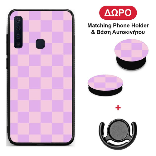 Lavender and Pink Checkerboard - Samsung Galaxy A9 θήκη + Δώρο Phone Holder & Βάση Αυτοκινήτου