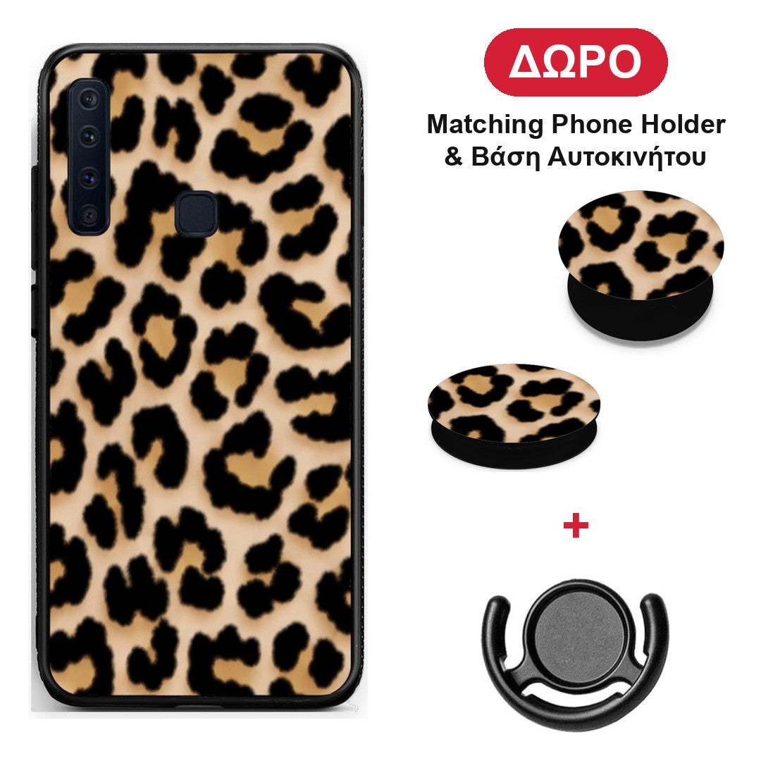 Leopard Print Tan Small - Samsung Galaxy A9 θήκη + Δώρο Phone Holder & Βάση Αυτοκινήτου
