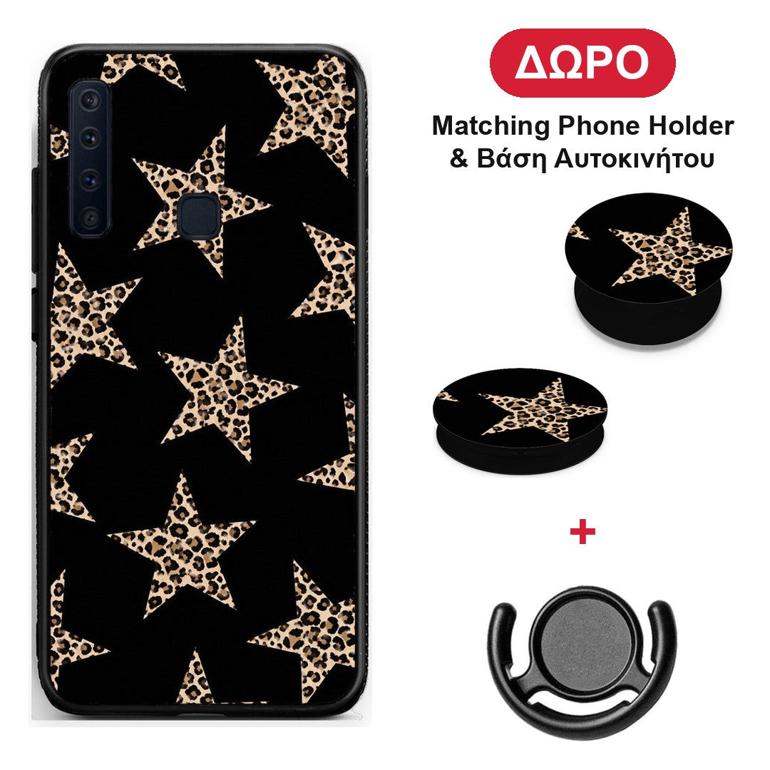 Leopard Stars on Black - Samsung Galaxy A9 θήκη + Δώρο Phone Holder & Βάση Αυτοκινήτου