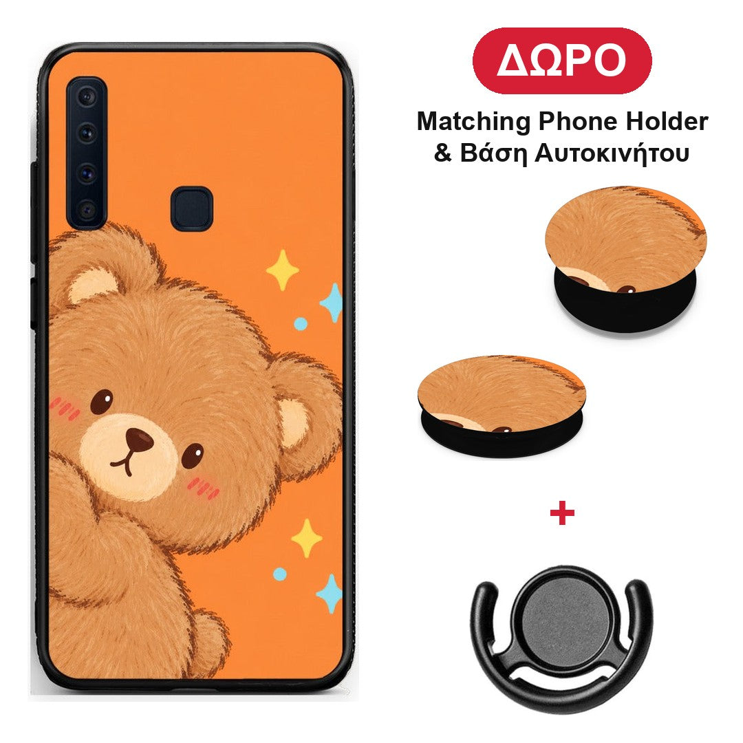 Peekaboo Teddy on Orange - Samsung Galaxy A9 θήκη + Δώρο Phone Holder & Βάση Αυτοκινήτου