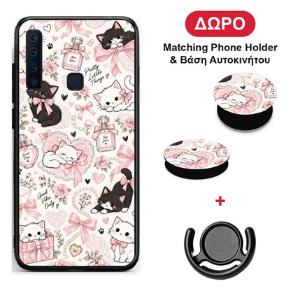 Pink Bows and Kittens Collage - Samsung Galaxy A9 θήκη + Δώρο Phone Holder & Βάση Αυτοκινήτου