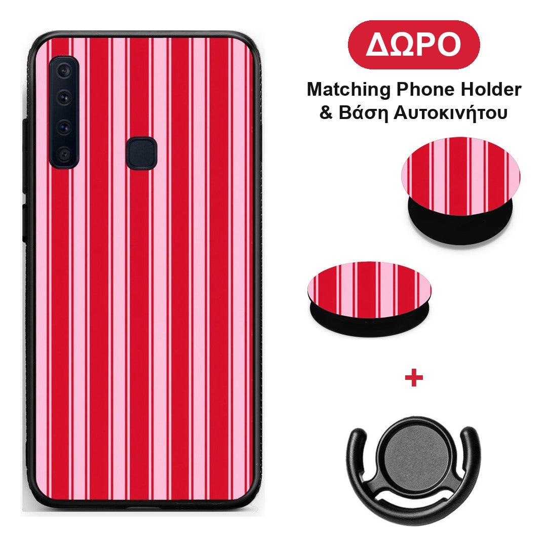 Red and Pink Vertical Pinstripes - Samsung Galaxy A9 θήκη + Δώρο Phone Holder & Βάση Αυτοκινήτου