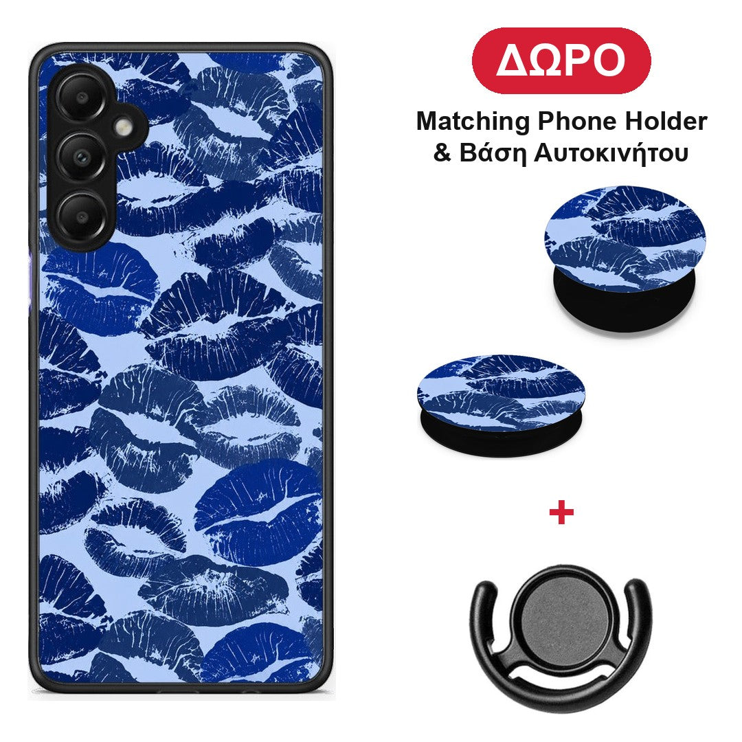 Blue Lipstick Kisses - Samsung Galaxy A05s θήκη + Δώρο Phone Holder & Βάση Αυτοκινήτου