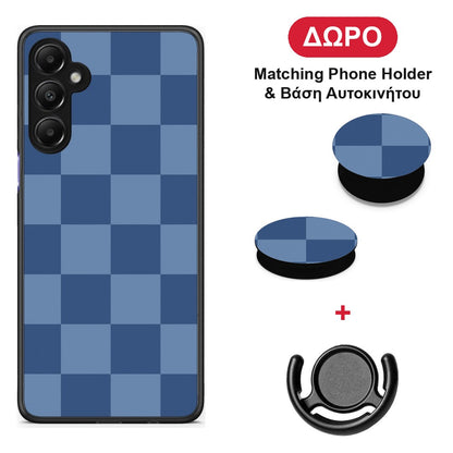 Denim Blue Checkerboard - Samsung Galaxy A05s θήκη + Δώρο Phone Holder & Βάση Αυτοκινήτου