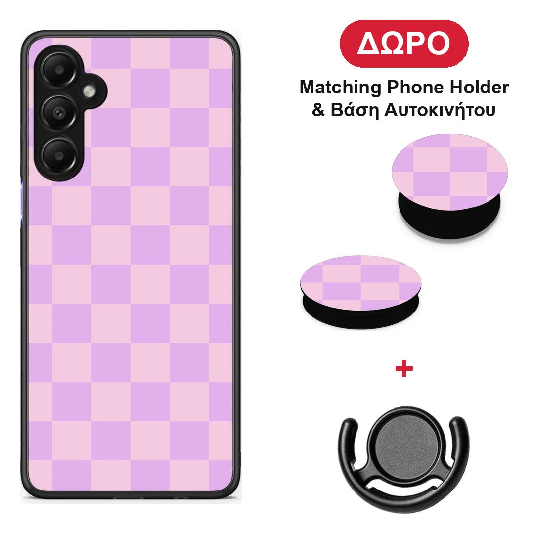 Lavender and Pink Checkerboard - Samsung Galaxy A05s θήκη + Δώρο Phone Holder & Βάση Αυτοκινήτου