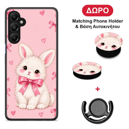 White Bunny and Pink Bows - Samsung Galaxy A05s θήκη + Δώρο Phone Holder & Βάση Αυτοκινήτου
