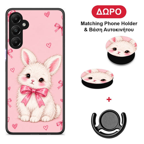 White Bunny and Pink Bows - Samsung Galaxy A05s θήκη + Δώρο Phone Holder & Βάση Αυτοκινήτου