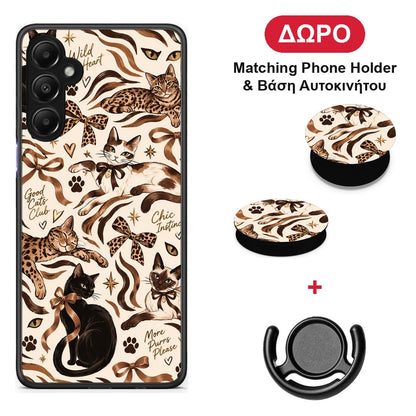 Wild Cats and Animal Print Collage - Samsung Galaxy A05s θήκη + Δώρο Phone Holder & Βάση Αυτοκινήτου