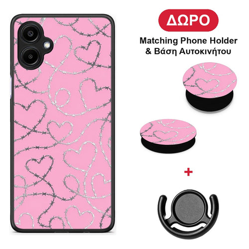 Barbed Wire Hearts on Pink - Samsung Galaxy A06 θήκη + Δώρο Phone Holder & Βάση Αυτοκινήτου