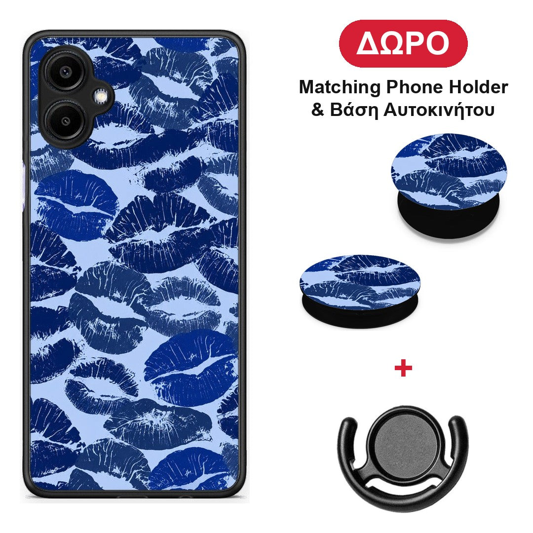 Blue Lipstick Kisses - Samsung Galaxy A06 θήκη + Δώρο Phone Holder & Βάση Αυτοκινήτου