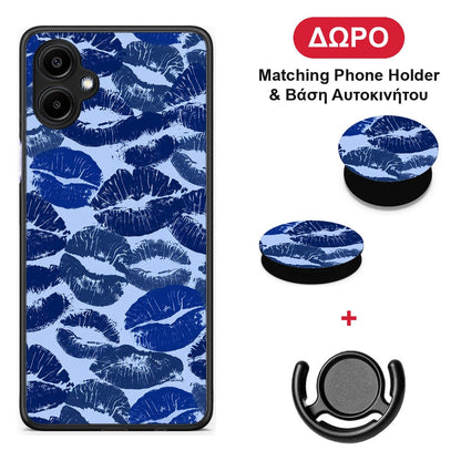 Blue Lipstick Kisses - Samsung Galaxy A06 θήκη + Δώρο Phone Holder & Βάση Αυτοκινήτου