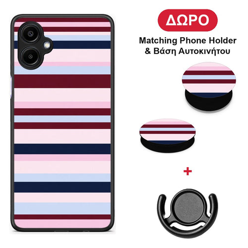 Burgundy Pink and Blue Horizontal Stripes - Samsung Galaxy A06 θήκη + Δώρο Phone Holder & Βάση Αυτοκινήτου