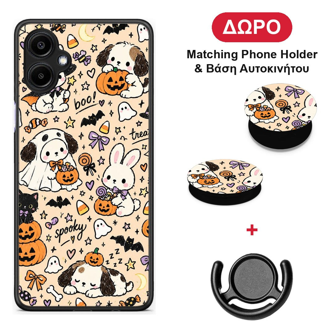 Halloween Puppies and Friends on Cream - Samsung Galaxy A06 θήκη + Δώρο Phone Holder & Βάση Αυτοκινήτου