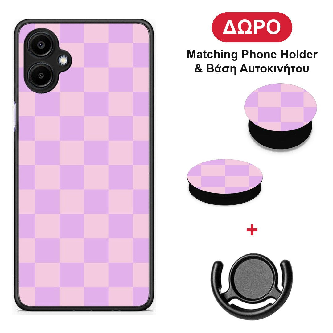Lavender and Pink Checkerboard - Samsung Galaxy A06 θήκη + Δώρο Phone Holder & Βάση Αυτοκινήτου