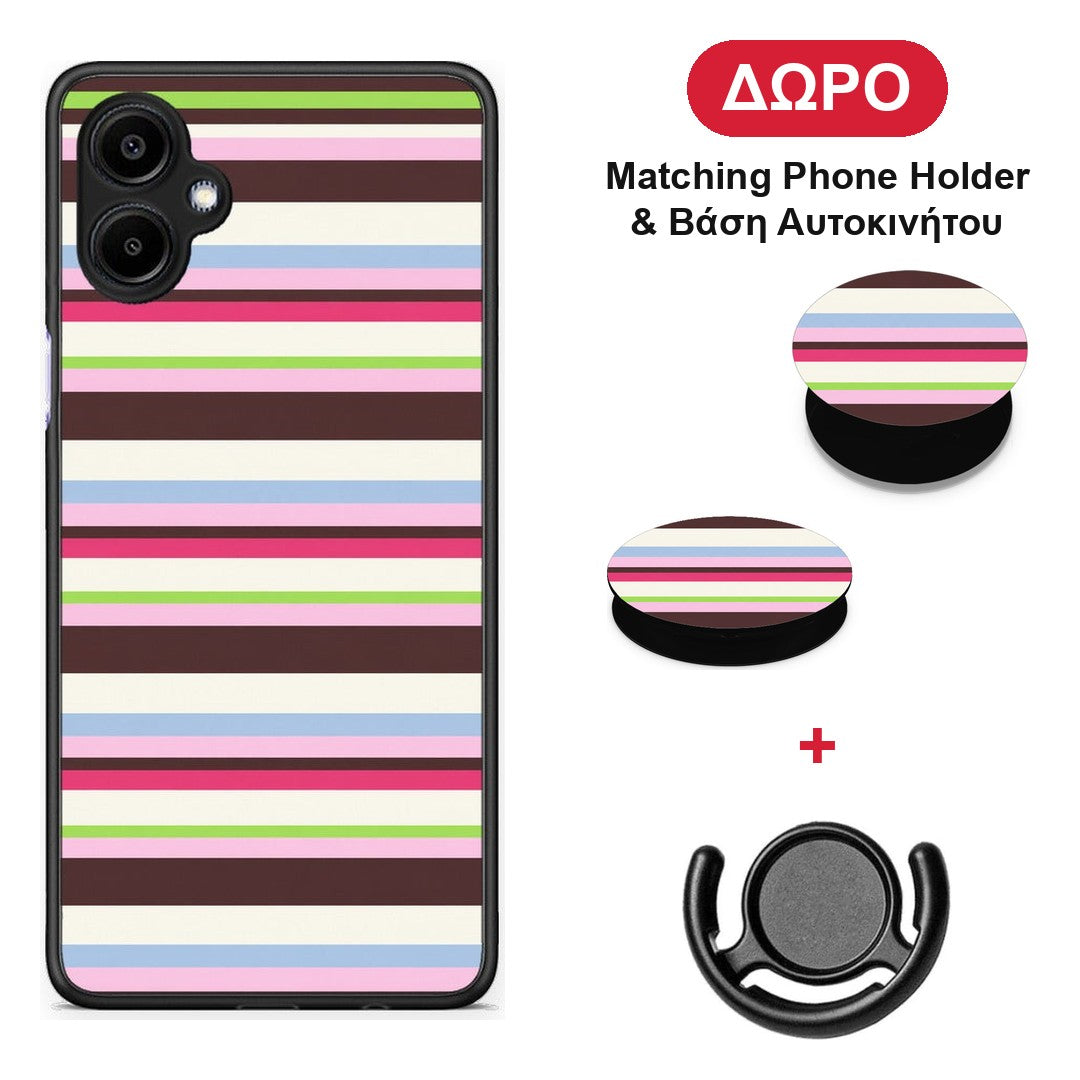 Multicolour Horizontal Stripes - Samsung Galaxy A06 θήκη + Δώρο Phone Holder & Βάση Αυτοκινήτου