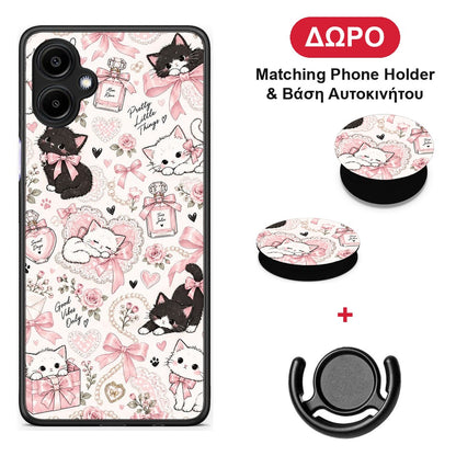Pink Bows and Kittens Collage - Samsung Galaxy A06 θήκη + Δώρο Phone Holder & Βάση Αυτοκινήτου