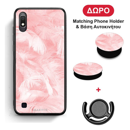 Boho Pink Feather - Samsung Galaxy A10 θήκη + Δώρο Phone Holder & Βάση Αυτοκινήτου