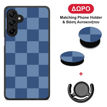 Denim Blue Checkerboard - Samsung Galaxy A15 4G / 5G θήκη + Δώρο Phone Holder & Βάση Αυτοκινήτου