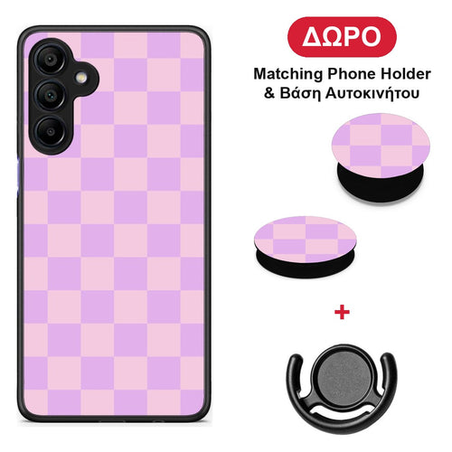 Lavender and Pink Checkerboard - Samsung Galaxy A15 4G / 5G θήκη + Δώρο Phone Holder & Βάση Αυτοκινήτου