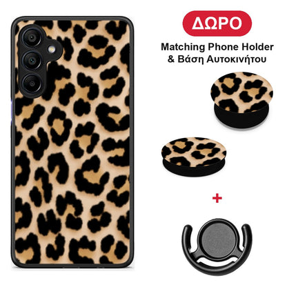 Leopard Print Tan Small - Samsung Galaxy A15 4G / 5G θήκη + Δώρο Phone Holder & Βάση Αυτοκινήτου