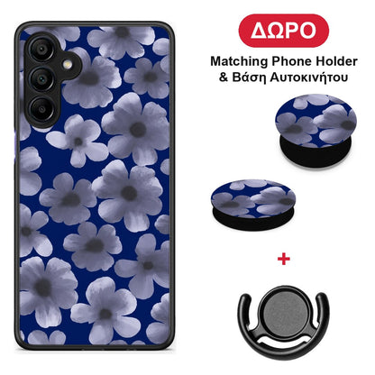 Pale Blue Flowers on Navy - Samsung Galaxy A15 4G / 5G θήκη + Δώρο Phone Holder & Βάση Αυτοκινήτου