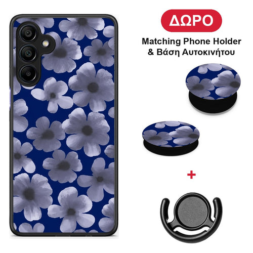 Pale Blue Flowers on Navy - Samsung Galaxy A15 4G / 5G θήκη + Δώρο Phone Holder & Βάση Αυτοκινήτου