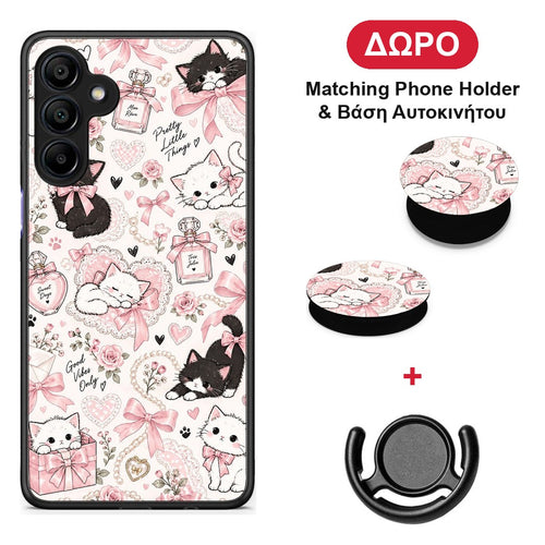 Pink Bows and Kittens Collage - Samsung Galaxy A15 4G / 5G θήκη + Δώρο Phone Holder & Βάση Αυτοκινήτου