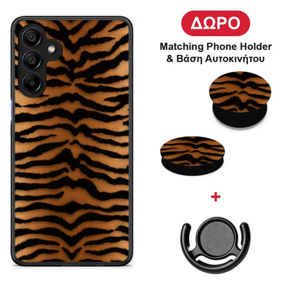 Tiger Print Orange and Black - Samsung Galaxy A15 4G / 5G θήκη + Δώρο Phone Holder & Βάση Αυτοκινήτου