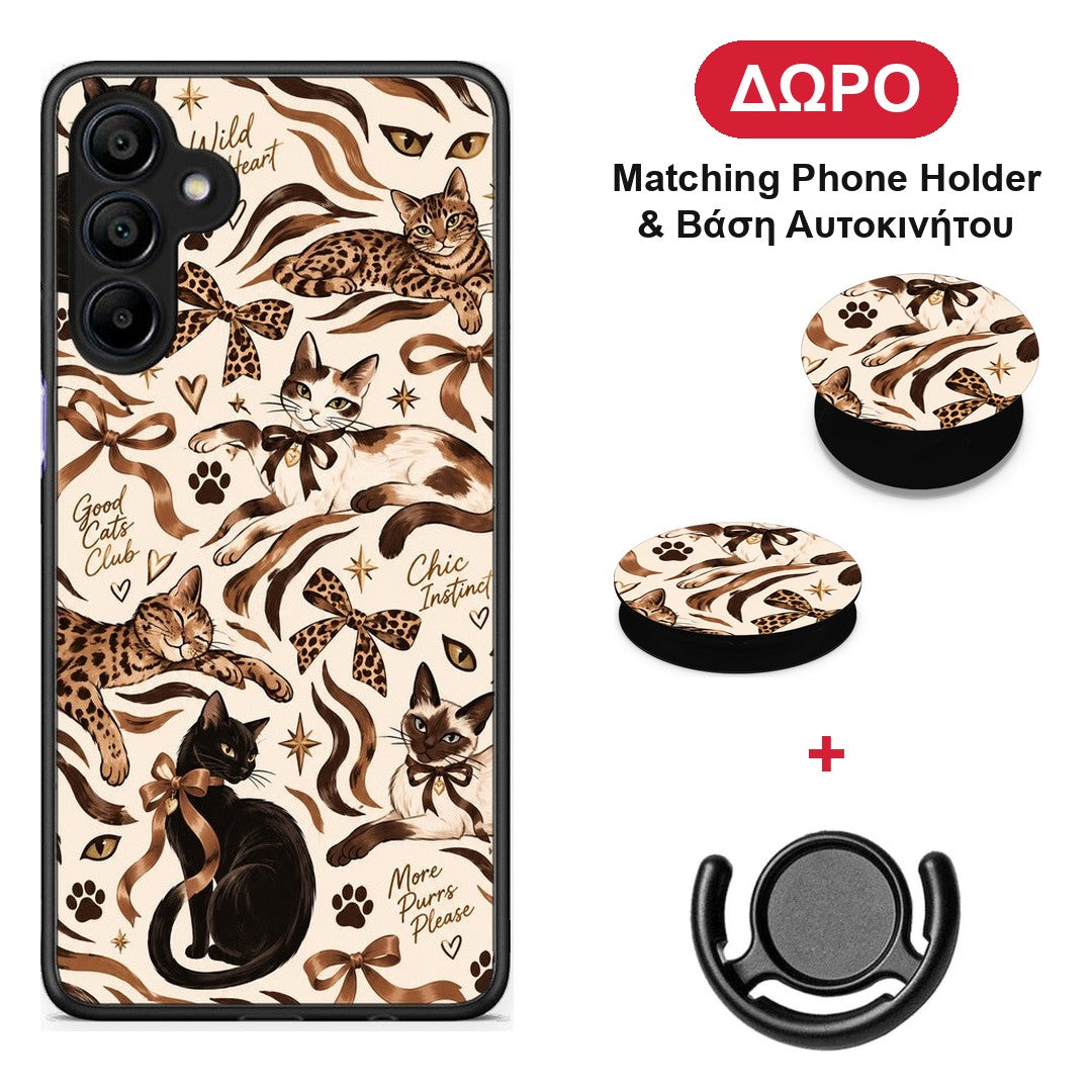Wild Cats and Animal Print Collage - Samsung Galaxy A15 4G / 5G θήκη + Δώρο Phone Holder & Βάση Αυτοκινήτου