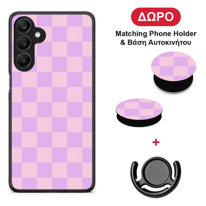 Lavender and Pink Checkerboard - Samsung Galaxy A25 5G θήκη + Δώρο Phone Holder & Βάση Αυτοκινήτου