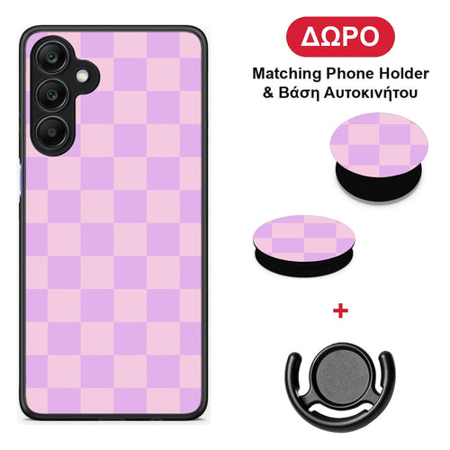 Lavender and Pink Checkerboard - Samsung Galaxy A25 5G θήκη + Δώρο Phone Holder & Βάση Αυτοκινήτου