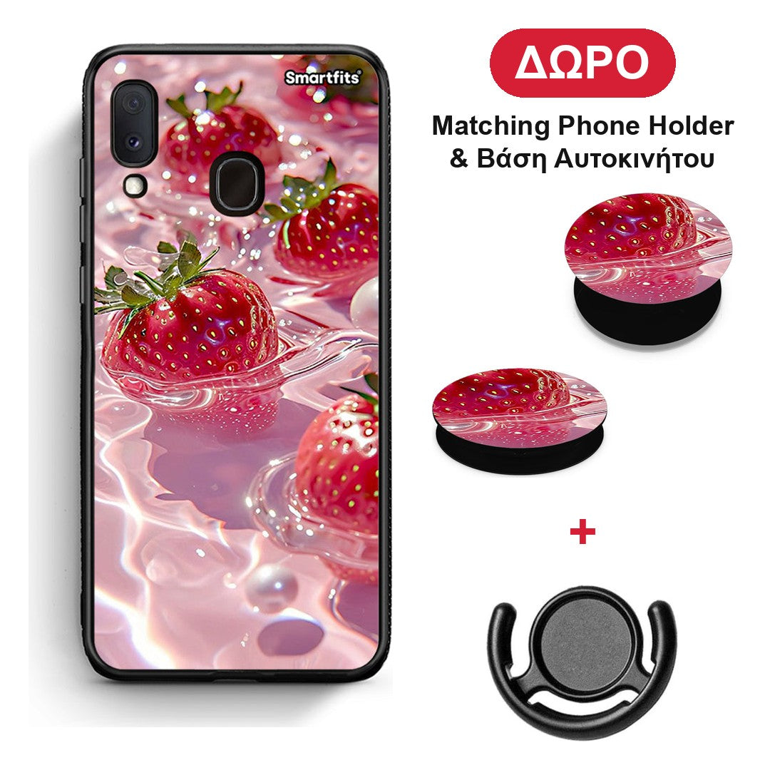 Juicy Strawberries - Samsung Galaxy A30 θήκη + Δώρο Phone Holder & Βάση Αυτοκινήτου