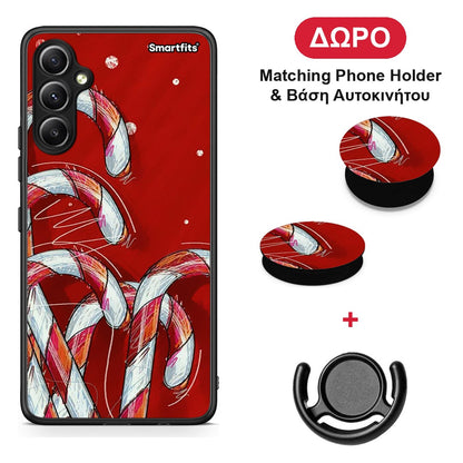 Candy Cane - Samsung Galaxy A34 θήκη + Δώρο Phone Holder & Βάση Αυτοκινήτου