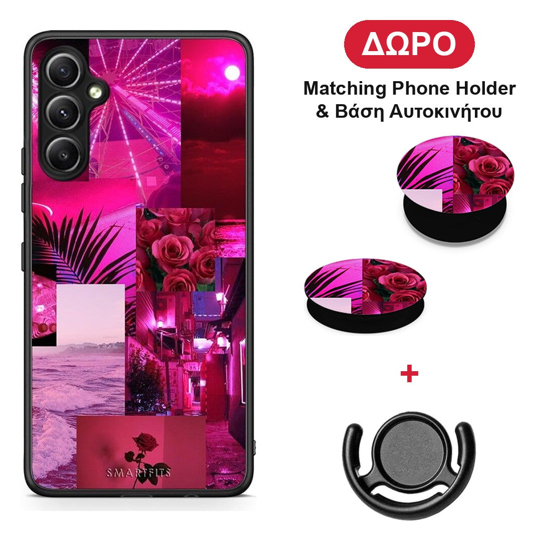 Collage Red Roses - Samsung Galaxy A34 θήκη + Δώρο Phone Holder & Βάση Αυτοκινήτου