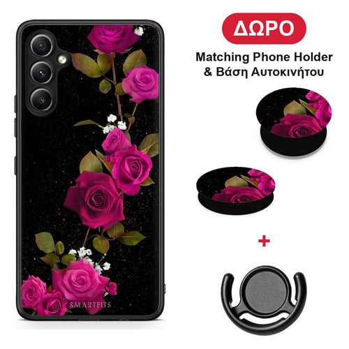 Flower Red Roses - Samsung Galaxy A34 θήκη + Δώρο Phone Holder & Βάση Αυτοκινήτου