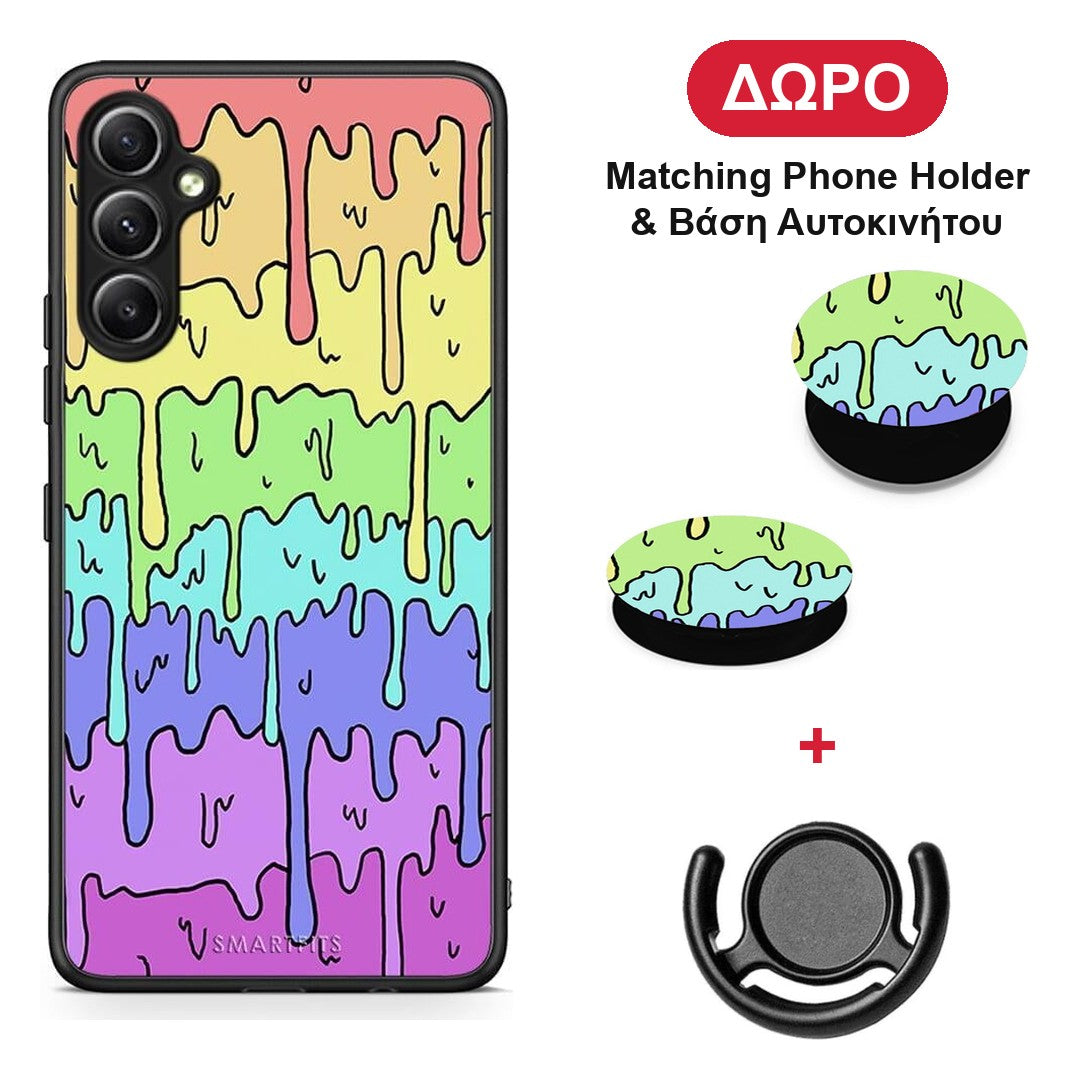 Melting Rainbow - Samsung Galaxy A34 θήκη + Δώρο Phone Holder & Βάση Αυτοκινήτου
